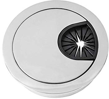 Gedotec Design Metal Cable Pass Desk Cable Grommet Style Round Polished Steel Chrome Cable Guide for Push-in Cable Box Drill Diameter 60 mm 1 Piece Cable Outlet Table & Furniture