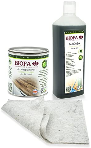 Eco-Werk Set | Biofa Arbeitsplattenöl 1 L | Set mit Nacasa 1 L + 2 Ölsaugtücher