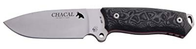 J&V Adventure Knives JV Cuchillo CHACAL MICARTA Negra Funda Cordura para Caza, Pesca, Supervivencia y Bushcraft Realizado en Albacete + Portabotellas de Regalo