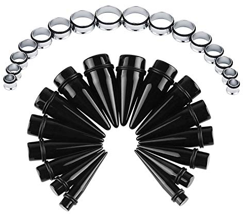 Crdifu 32 Stück Ohr Dehnstäbe Set (Ohrdehner & Ohrtunnel), Acrylic Dehnungstab & Chirurgenstahl Tunnel, 10-24mm Großes Dehnset, Schwarz Weiß Ohr Expander Piercing, Ear Streching Kit