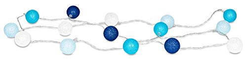levandeo Guirlande lumineuse à 15 boules LED en coton Bleu/blanc