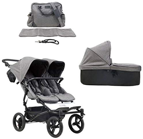 Mountain Buggy duet buggy V3.2 Luxury Collection als Doppelsitz-Buggy inkl. Wickeltasche + 1 Babyschale carrycot plus - herringbone (Fischgrätenmuster)