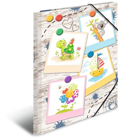 HERMA Sammelmappe A4 Kinder Holzoptik, Eckspanner-Mappe aus Pappe mit Kindergarten Motiv, Gummizug, Innenklappen und Innendruck für Jungen, Mädchen und Kinder