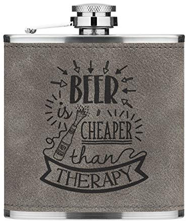 Bière Est moins Cher que Thérapie 6oz Cuir PU Hip Flasque Gris Luxe