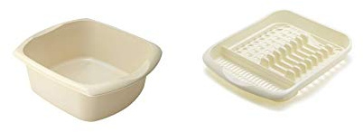 Galleries Set of 2 Plastic Large Dish Drainer Plate Rack and 9.5L Rectangular Bowl (Cream)
