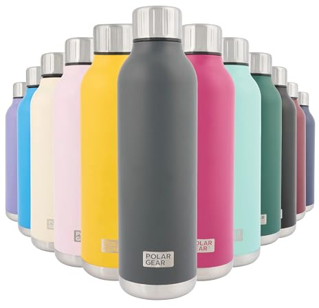 Polar Gear Stainless Steel Water Bottle - 500ml Vacuum Insulated Metal Water Bottle, Double Wall, Leakproof Drinks Bottle - 12H Hot, 24H Cold - Perfect for Work, Travel, Sports, Gym (Graphite)