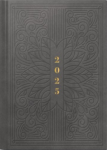 rido/idé Buchkalender Modell futura 2 (2025) „Art Deco“, 2 Seiten = 1 Woche, A5, 176 Seiten, Kunstleder-Einband Trend, anthrazit