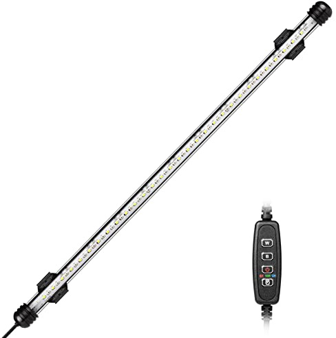 IREENUO Aquarium Light, Submersible Fish Tank Light with Auto Off Timer, Blue and White Color Changing Underwater LED Lighting for 50-70 cm Tanks