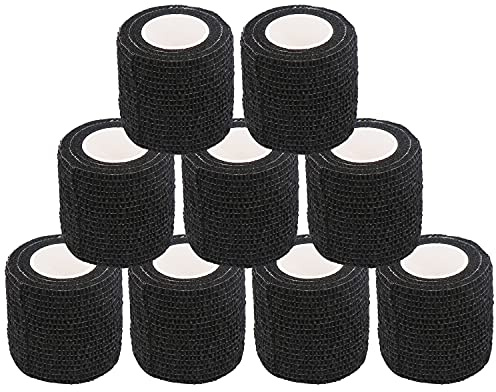 Selbstklebender Verband Schwarz Haftbandage Elastische Binde 9 Rollen Atmungsaktive Selbstklebende Wickel Elastisches Tattoo-Griffband für Tattoo-Griffabdeckung Handgelenk-Verstauchungen Schwellungen