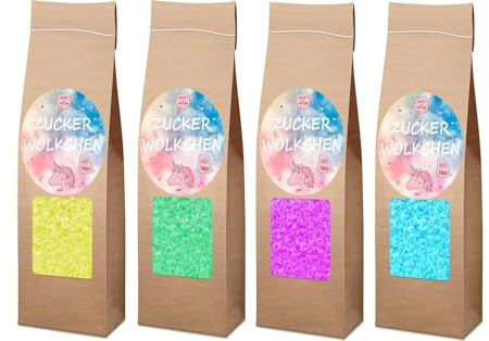 Zuckerwatte Zucker AZO Frei Set aus 4 x 100g mit Natürliches Aroma und Farbstoff für ca. 30 Portionen