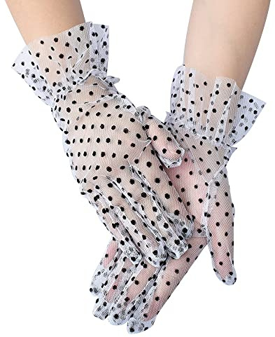 krautwear® Damen Handschuhe Spitze Ellenbogen Lang Abendhandschuhe Gerafft Braut Kurz Satin Schleife