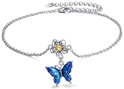 YAFEINI Cavigliere di Libellula Gioielli Regali per le Donne Ragazze Cavigliere di Fiori di Libellula in Argento Sterling Cavigliere a Catena con Catena di Estensione da 2,5 Pollici