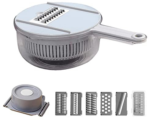 Cortador de verduras 5 en 1 | Cortador de verduras 5 en 1, cuchillas intercambiables 5 en 1, picador de verduras con recipiente, utensilios de cocina para frutas y verduras A/a