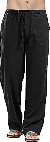 YAOHUOLE Pantaloni Elasticizzati in Pantaloni Estivi Uomo Pantaloni da Spiaggia Yoga Nero XL