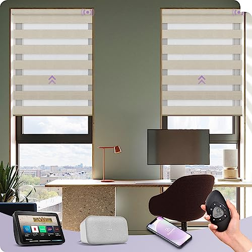 Graywind Smart Elektrische Doppelrollo, Verdunkelnd & Lichtdurchlässig, Duo Rollo für Fenster, Motorisierte Jalousie nach Maß, Wiederaufladbar mit Fernbedienung, Alexa Google Kompatibel, Kaffee