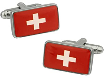 Whoiy Gemelos Novio Personalizados, Gemelos Hombre Rojo Bandera Suiza para Hombres Grabado Gratis con Joyero