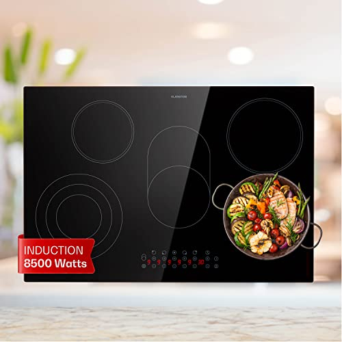 Klarstein Placa vitrocerámica, Cocina con 5 fuegos, Placa de 8500 W, Moderna cocina empotrada, Placa eléctrica, Cocina eléctrica con función boost, Placa para la cocina, Placa vitrocerámica 80 cm