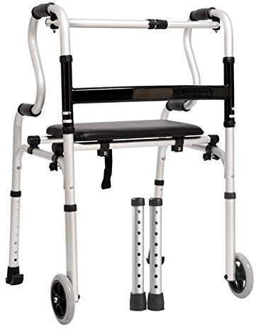 Mobility Walker Toilettensicherheitsrahmen, Leichter Aluminium-Gehwagen für ältere Menschen mit Sitz, zusammenklappbarer Gehrahmen, breiter Gehhilfe, Gehhilfe mit verstellbarer Höhe