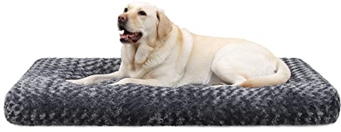KSIIA Hundbädd Stora Hundar, Tvättbar, XXL Hundkudde Fluffig, Hundmatta för Stora, Medelstora Hundar, Halkfri Undersida, Andas, Husdjursbädd Mörkgrå 122x74cm