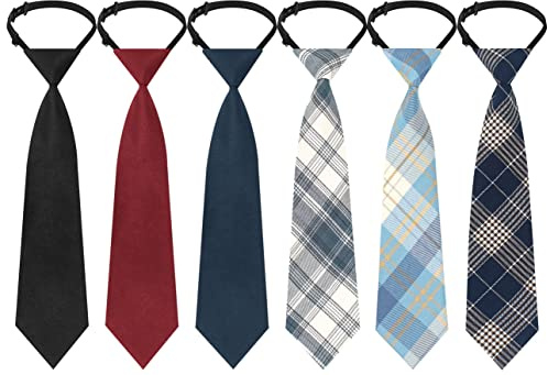 SEAUR Lot de 6 cravates pour enfant garçon et fille, pré-nouées, avec élastique réglable, à carreaux, couleur unie, pour mariage, uniforme scolaire, cérémonie, festival, 28 x 6,5 cm, 6 pièces A,