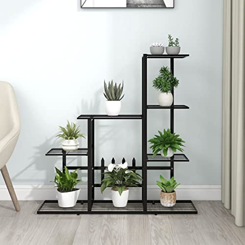 Tidyard Supporto per vasi, supporto per erbe per fiori, panchina per fiori, nero 94,5 x 25 x 88 cm, supporto in metallo, supporto per piante per decorazione interna ed esterna