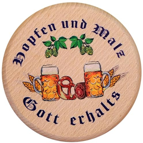 Kaltner Präsente Geschenkidee - Insektenschutz für Gläser und Getränke aus echtem Holz/Bier Wein Bierdeckel Biergläser Weingläser Tassen Biergarten/Motiv Humor - Hopfen und Malz