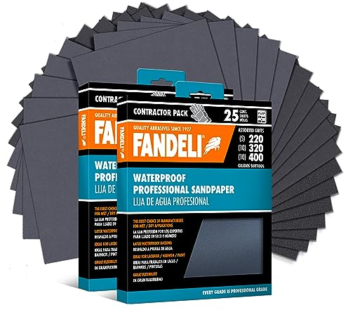 Fandeli | Wasserfestes Schleifpapier | Verschiedene Körner | (220, 320, 400) | 50 Blätter von 23 x 28 cm | Wasserdichte Auto-Schleifpads | Schleifen von Farbe | Schleiflack