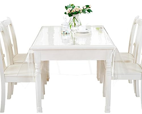 Sporgo Tischdecke Transparent Tischfolie, 140x220cm wasserdichte Durchsichtig Abwaschbar Tischdecken, 0.13mm PVC Glasklar Folie Eckig Tischdecke Fettdicht Tischschutz Tischfolie Geeignet für Outdoor