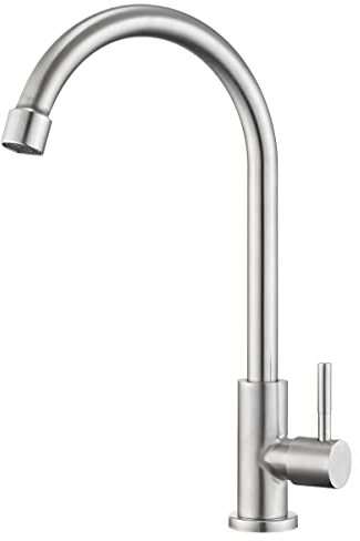 CREA Grifo Cocina Fregadero solo Agua Fría, Grifo Cocina Giratoria 360°, Grifo Cocina Monomando Agua Fria, Acero Inoxidable