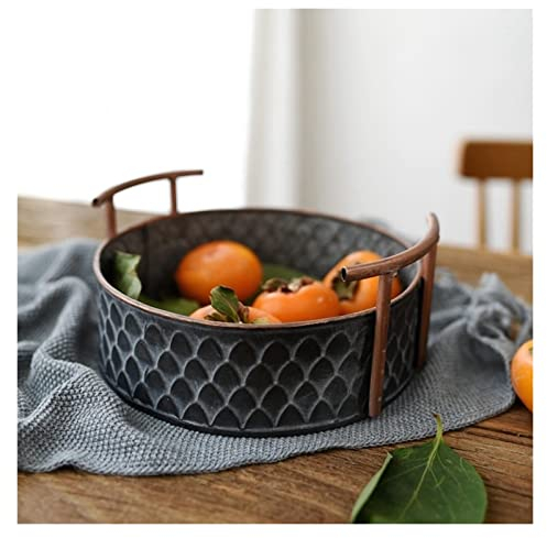 OQHAIR Fruteros Cesta De Hierro Redonda Retro Antigua con Asa Bandeja De Pan De Frutas De Metal Vintage Plato Decoración del Hogar Mesa Fotografía Cesta De Frutas