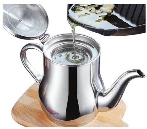 Fetttrennkanne -Fettabscheider Edelstahl,Ölkännchen Küche Olivenöl Ölbehälter Sieb, Ölspender Metall, Fritteuse Fettbehälter Mit Sieb,Speiseölkanne Edelstahl,ölsieb Topf Fettkanne (Size : 1.5L)