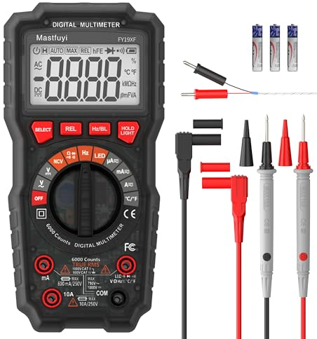 Multimetro Digitale, Tester Elettrico Intelligente Antiscottatura, Tester Multiplo NCV TRMS 6000, Protezione da Sovraccarico, Intervallo Automatico, Tensione, Corrente, Capacità, Continuità, Frequenza