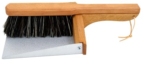 Holz Handfeger und Schaufel - Handfeger mit Zwei Magneten - Kehrblech und Handfeger aus Verzinktem Stahl - Kehrschaufel Metall mit Mischung aus Rosshaar und Kunsthaar