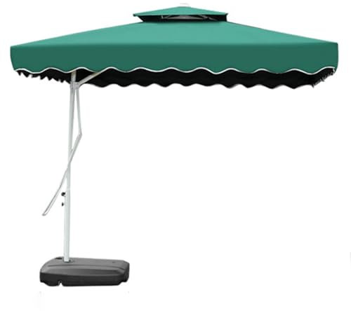 Freitragender Gartensonnenschirm, Quadratischer Versetzter Bananenschirm, 360° Drehbar, Wassergefüllter Sockel, 8-Rippen-Sonnenschutz Zum Aufhängen Im Freien für Den Terrassenmarkt(Color:Green,Size:2.