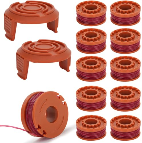 Woonyee 10pcs Rasentrimmer Spule Für Rasentrimmer, LäNge Worx Trimmer Fadenspule, für alle 20V Worx Rasentrimmer,1,65mm&3,05m WA0010 kompatibel mit WG163,10Ersatzfadenspule+2Spulenabdeckung