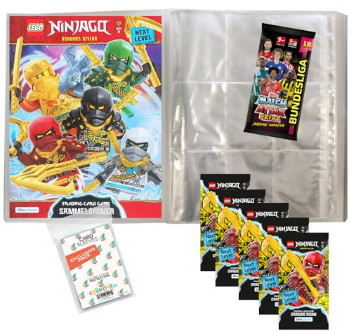 Bundle mit LEGO Ninjago Serie 9 Next Level Trading Cards - 1 Leere Sammelmappe + 5 Booster + Exklusive Collect-it Hüllen