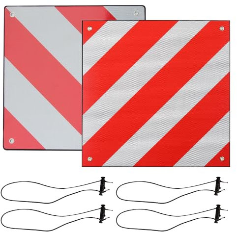 KUWUNG Warntafel Fahrradträger Aluminium, Warntafel Italien Spanien 2in1 mit 4 Spanngurte, Reflektierend Rot Weiß Warnschild 50x50cm für Fahrradträger, Heckanhänger, Auto, Wohnmobil, Camping