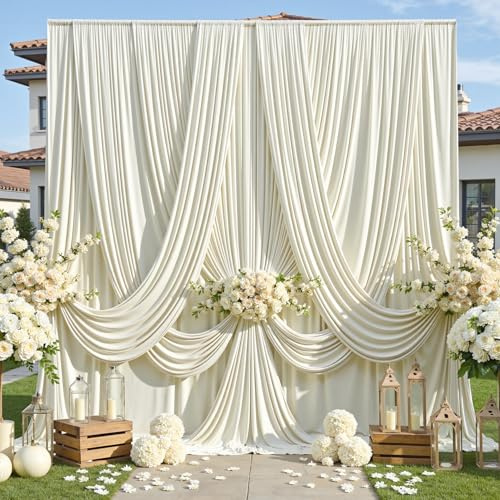 Lot de 2 Rideaux de Fond infroissables en Polyester Doux et Soyeux pour fête de Mariage, 3 x 3,7 m de Long, Ivoire crème