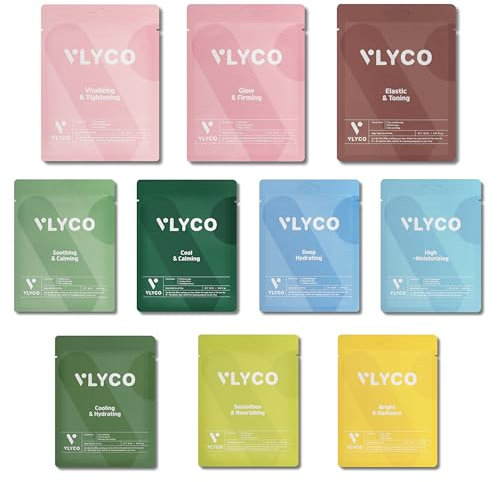 VLYCO [Pack of 10] Daily Face Sheet Mask Pack, 10 Types Korean Skincare Hydrating & Nourishing Face Masks – Suitable for All Skin Types