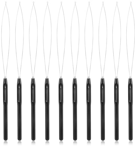 10 Stücke HaarverlängerungsSchleifen Nadel Einfädler Zug Haken Werkzeug und Perlen Vorrichtung Schwarzer Haar-Feder-Extensions-Set Haarstyling-Werkzeug Zubehör für Haar oder Feder Verlängerungen