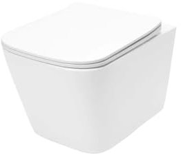 VBChome Hänge-WC Spülrandloses aus Keramik mit Toilettendeckel WC-Sitz aus Duroplast Absenkautomatik Rimless SoftClose-Funktion Tiefspüler Toilette Rechteckige Form Wand WC Wand-WC-Set