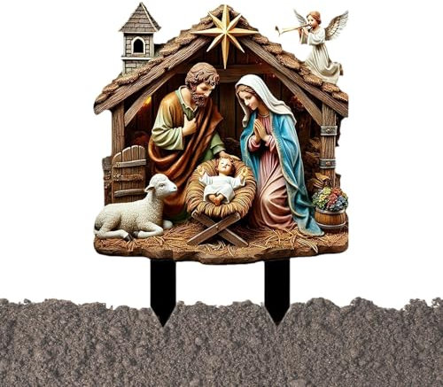 Krippen-Hofpfahl,Krippen-Hofpfähle | 2D Jesus Acryl-Krippendekoration,Einzigartiger Gartenstatuenpfahl, Terrassenlandschaft, Nutztier-Garteneinsätze, Heilige Krippen-Gartenschild für den Außenbereich