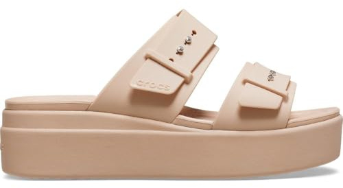 Crocs Brooklyn Buckle Low Wedge, Damsandaler, Rosa karamel, 41/42 EU