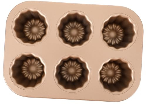 LALADEFIEE 6-Cup Cake Mold Carbon Steel Non-Stick Baking Tray Golden Angel Bell Canelé Mold Household Dessert Baking Tool for Oven Use