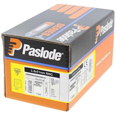 Paslode Gun Nails with Gas Framing fit Paslode IM360Ci - Ring Shank -Retail Pack (Stainless Steel - 2.8x63-1 Gas - 1100 pcs)