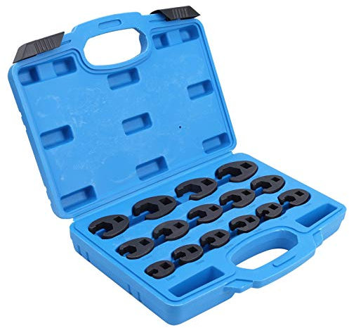PMJMANKI Llave de Pata de Gallo, 15 Piezas, Llave de Acero al Cromo molibdeno de 8 24 mm, Juego de Llaves para Tuercas de 3/8 y 1/2 Pulgada
