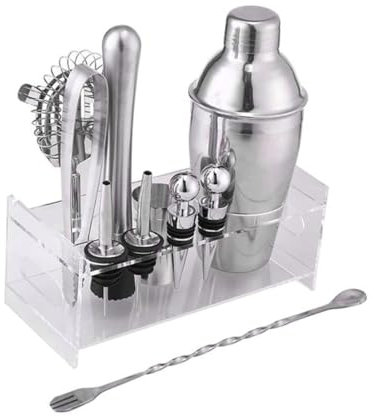 OFFSCH 12 Pièces Shaker à Cocktail Acier Inoxydable avec Base Acrylique Kit De Bar pour Préparer des Cocktails Ensemble