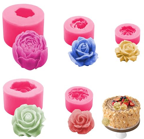 Keyxer 5 Pièces Moule en Silicone 3D en Forme de Fleur Rose pour Bougie, Savon, Gâteaux et Bonbons