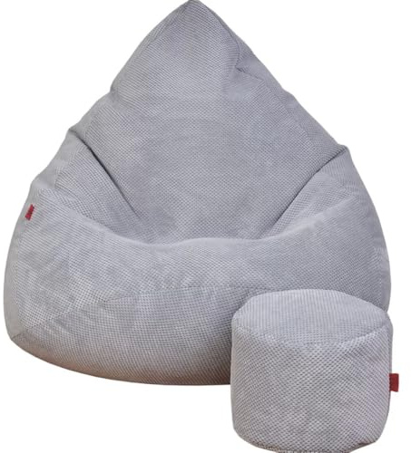 Slevobox Pouf Poire avec Repose-Pieds Gris 95x95x120cm - Pouf Geant XXL avec Remplissage - Velours Doux et Élégant - Bean Bag pour Chambre et Salon - Fauteuil Confortable pour Chambre Enfant