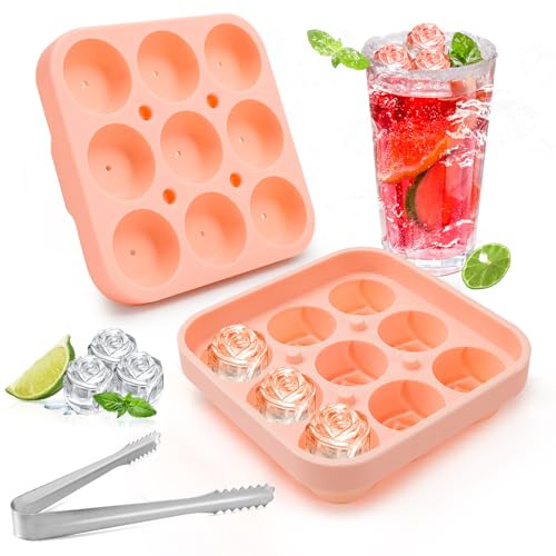 NCTNCX Rosen Eiswürfel EiswüRfelform Ice Cube Tray Bpa Frei EiswüRfelform Silikon FüR Cocktail,Whiskey,Kaffee,Saft, EiswüRfelformen (Rosa,9-Fach)